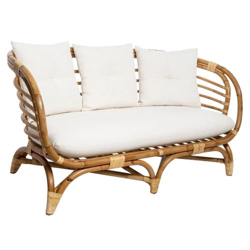 Canapé, Banquette 2 Places En Rotin Coloris Beige / Marron - L. 146.5 X P. 75 X H. 79 Cm