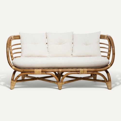 Canapé, Banquette 2 Places En Rotin Coloris Beige / Marron - L. 146.5 X P. 75 X H. 79 Cm