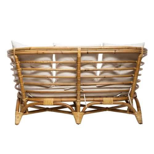 Canapé, Banquette 2 Places En Rotin Coloris Beige / Marron - L. 146.5 X P. 75 X H. 79 Cm