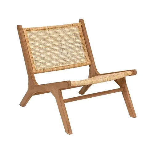 Lot De 2 Fauteuil Chaise En Teck Et Tressage En Rotin - Longueur 65 X Largeur 80 X Hauteur 71 Cm