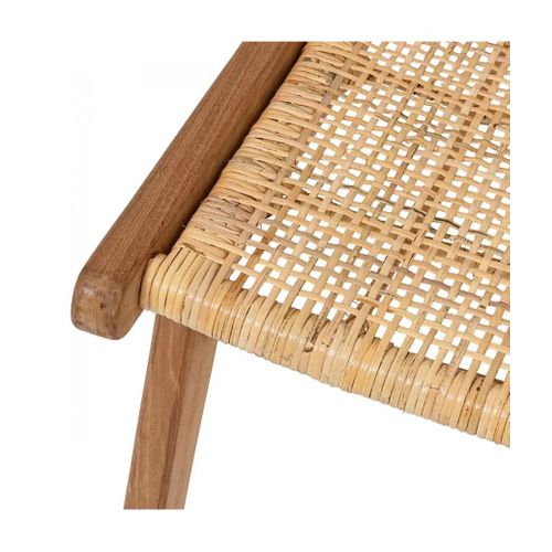 Lot De 2 Fauteuil Chaise En Teck Et Tressage En Rotin - Longueur 65 X Largeur 80 X Hauteur 71 Cm