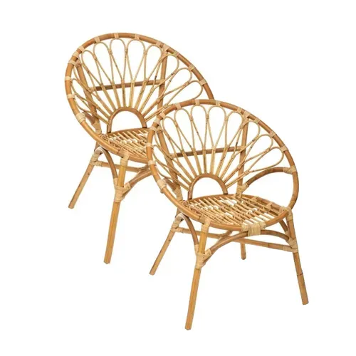 Lot De 2 Fauteuils En Rotin Naturel - Longueur 67 X Profondeur 61 X Hauteur 84 Cm