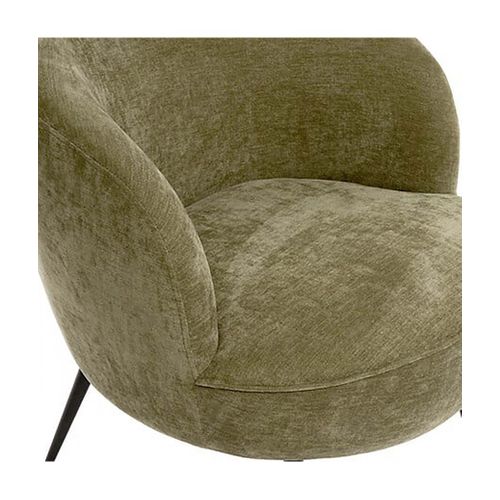 Fauteuil Club Avec Pieds Métal Noir, Coloris Vert Olive - L. 63 X P. 69 X H. 71 Cm