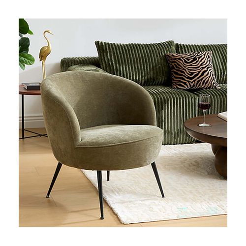 Fauteuil Club Avec Pieds Métal Noir, Coloris Vert Olive - L. 63 X P. 69 X H. 71 Cm