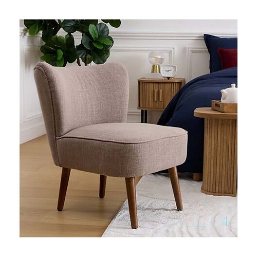 Fauteuil De Salon Crapaud Scandinave Avec Pieds En Bois, Coloris Beige - L. 57 X P. 69 X H. 72,5 Cm