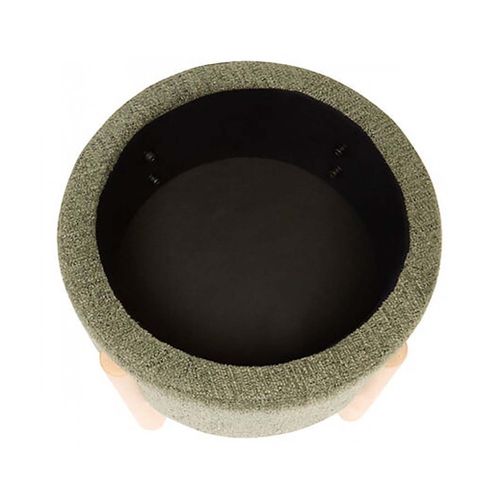 Tabouret Coffre De Rangement Rond En Tissu Chenille Vert Kaki Avec Des Pieds En Bois