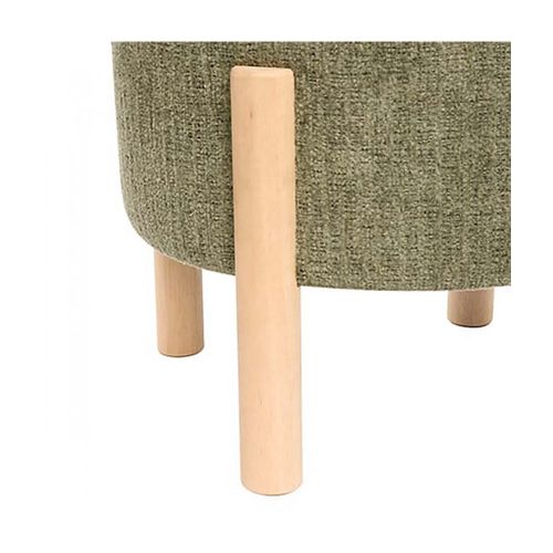 Tabouret Coffre De Rangement Rond En Tissu Chenille Vert Kaki Avec Des Pieds En Bois