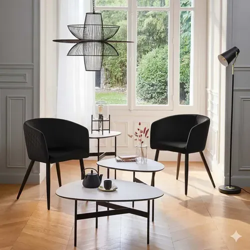 Lot De 2 Fauteuils En Velours Avec Pieds En Métal, Coloris Noir - L. 55 X P. 55 X H. 76 Cm