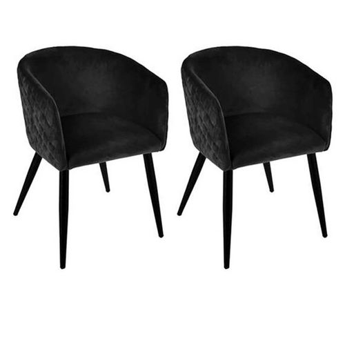 Lot De 2 Fauteuils En Velours Avec Pieds En Métal, Coloris Noir - L. 55 X P. 55 X H. 76 Cm