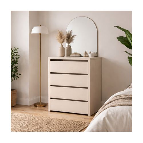 Commode, Meuble De Rangement Avec 4 Tiroirs Coloris Chêne - H. 61,8 X L. 50 X P. 45 Cm