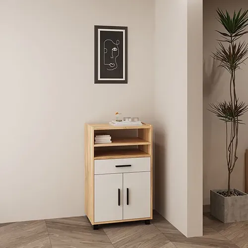 Meuble D'appoint De Cuisine à Roulettes Avec étagères, 1 Tiroir Et Armoire à 2 Portes