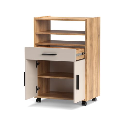 Meuble D'appoint De Cuisine à Roulettes Avec étagères, 1 Tiroir Et Armoire à 2 Portes