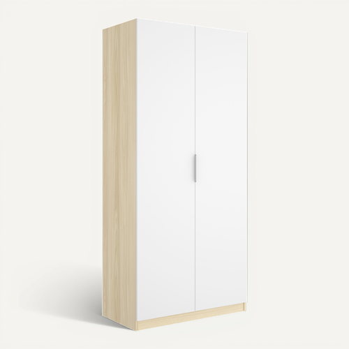 Armoire Placard De Rangement à 2 Portes Battantes Et Tringle, Coloris Blanc/chêne Clair