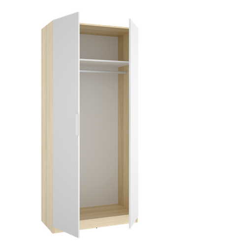 Armoire Placard De Rangement à 2 Portes Battantes Et Tringle, Coloris Blanc/chêne Clair