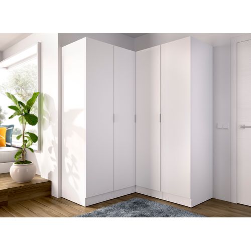 Armoire D'angle Placard De Rangement à 4 Portes Battantes, Coloris Blanc