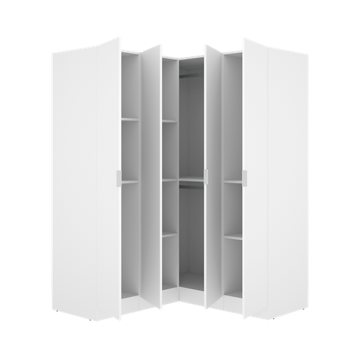 Armoire D'angle Placard De Rangement à 4 Portes Battantes, Coloris Blanc