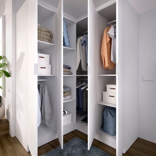 Armoire D'angle Placard De Rangement à 4 Portes Battantes, Coloris Blanc