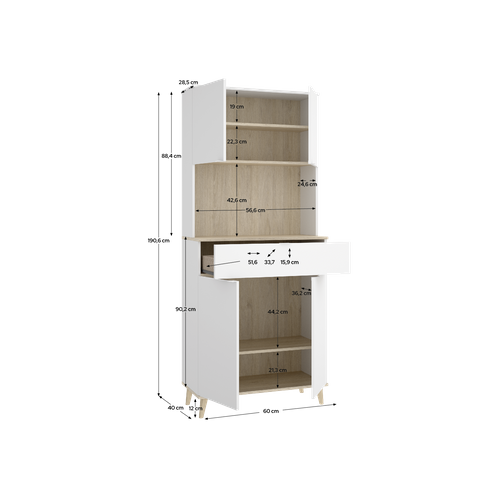 Armoire Buffet De Cuisine à 4 Portes, 1 Tiroir Et 1 Niche Centrale, Coloris Blanc/naturel