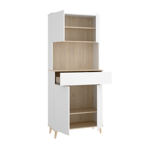 Armoire Buffet De Cuisine à 4 Portes, 1 Tiroir Et 1 Niche Centrale, Coloris Blanc/naturel