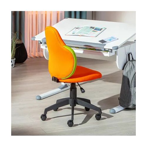 Chaise De Bureau Enfant Pivotante à Roulettes Avec Assise Rembourrée, Coloris Orange/vert