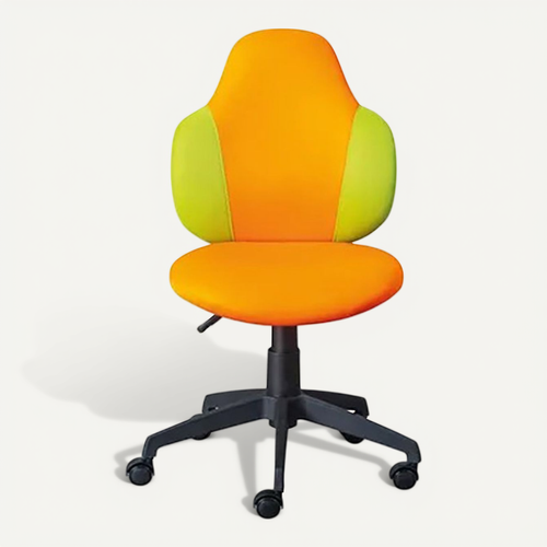 Chaise De Bureau Enfant Pivotante à Roulettes Avec Assise Rembourrée, Coloris Orange/vert