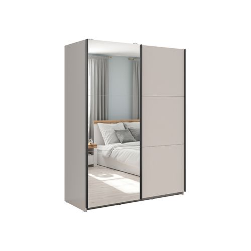 Armoire Placard à 2 Portes Coulissantes Dont 1 Avec Miroir Coloris Beige Kashmir