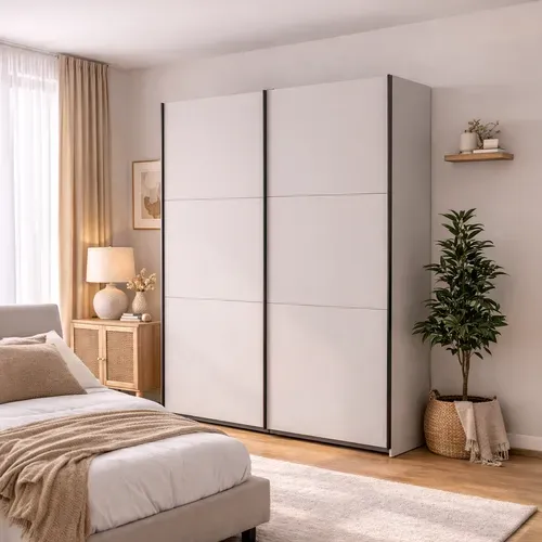 Armoire Placard à 2 Portes Coulissantes Coloris Beige Kashmir - L. 183 X P. 60 X H. 195,5 Cm