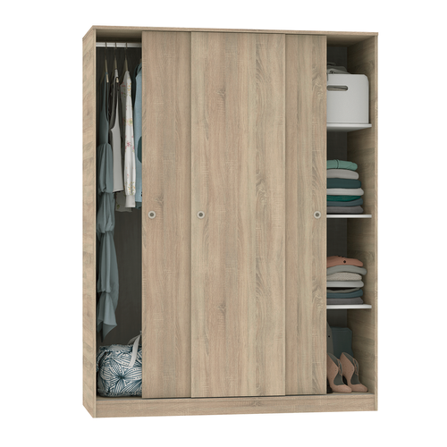 Armoire Placard à 3 Portes Coulissantes Coloris Chêne Cambrian - L. 150 X H. 200 X P. 55 Cm