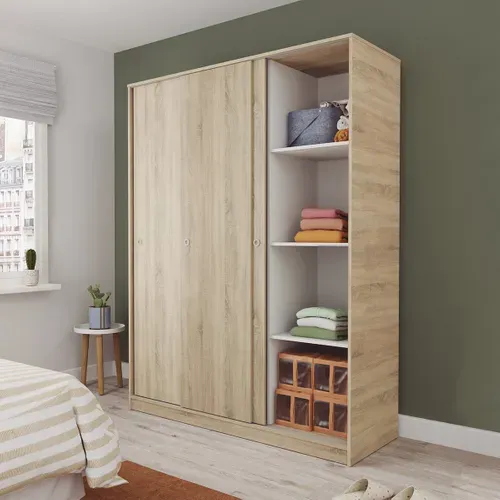 Armoire Placard à 3 Portes Coulissantes Coloris Chêne Cambrian - L. 150 X H. 200 X P. 55 Cm