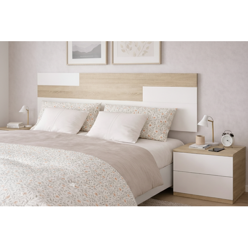 Tête De Lit Avec 2 Chevets Chambre à Coucher Coloris Chêne Cambrian / Blanc