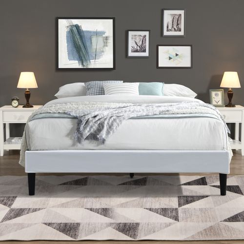 Sommier 140x190 Cm Déhoussable Blanc Avec Pieds 20 Cm Et 13 Lattes En Tissu Polyester