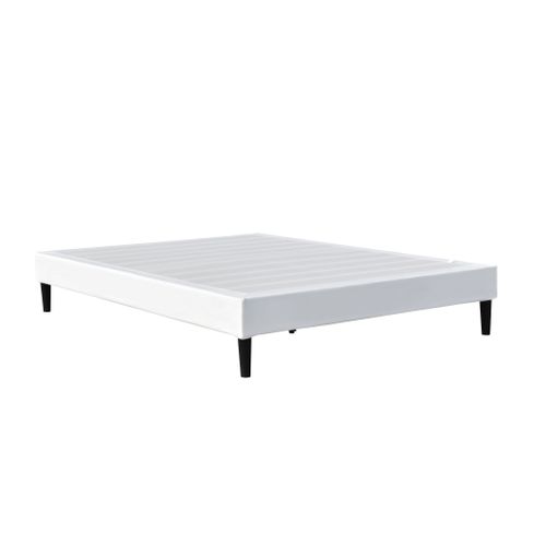 Sommier 140x190 Cm Déhoussable Blanc Avec Pieds 20 Cm Et 13 Lattes En Tissu Polyester