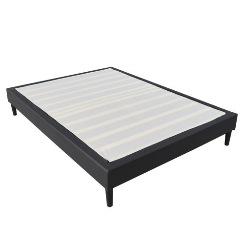 Sommier 140x200 Cm Déhoussable Noir Avec Pieds 20 Cm Et 2x13 Lattes -  Pvc Et Mousse Polyuréthane