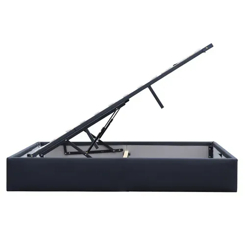 Lit Coffre Déhoussable 120x200 Cm - Noir - Avec Pieds-12 Lattes-revêtement Pvc Simili