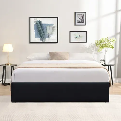 Lit Coffre Déhoussable 120x200 Cm - Noir - Avec Pieds-12 Lattes-revêtement Pvc Simili
