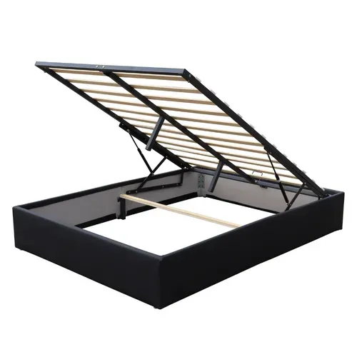 Lit Coffre Déhoussable 120x200 Cm - Noir - Avec Pieds-12 Lattes-revêtement Pvc Simili