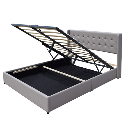 Lit Coffre Dehoussable 140x200 Cm Avec Tête De Lit Capitonnée-14 Lattes-revêtement Pvc