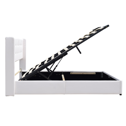 Lit Coffre De Rangement 140x200cm Avec Tête De Lit Capitonnée-14 Lattes-revêtement Pvc