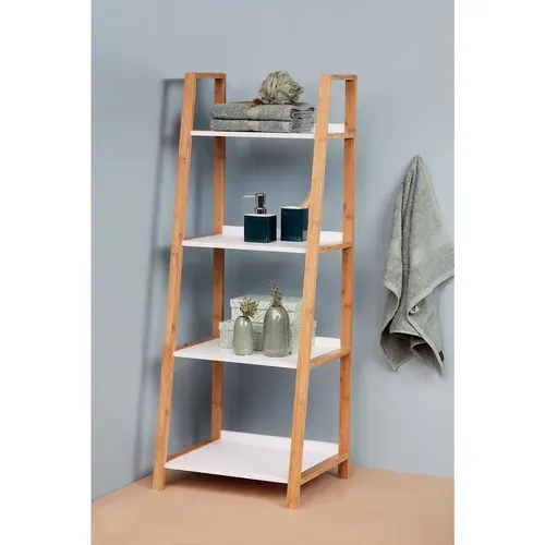 Etagère De Salle De Bain En Bambou Finja - L. 43 X H. 112 Cm - Blanc