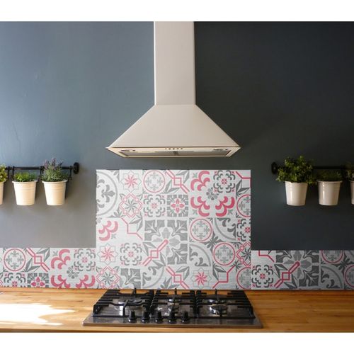 Crédence Adhésive En Alu Carreaux De Ciment - L. 70 X L. 60 Cm - Gris