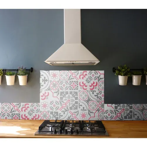 Crédence Adhésive En Alu Carreaux De Ciment - L. 20 X L. 20 Cm - Gris