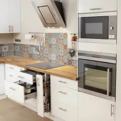 Crédence Adhésive En Aluminium Effet Carreaux De Ciment - L. 70 X L. 40 Cm - Gris