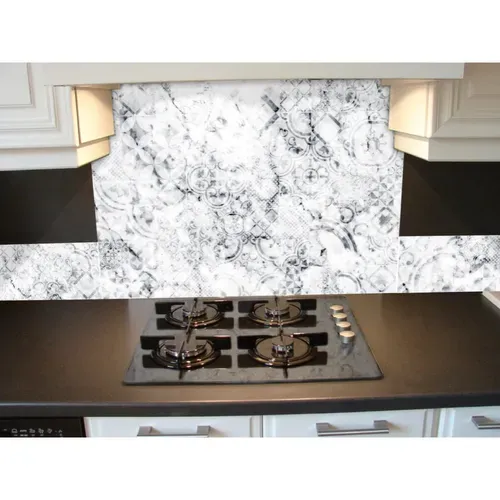 Crédence Adhésive En Alu Imitation Marbre - L. 70 X L. 60 Cm - Blanc