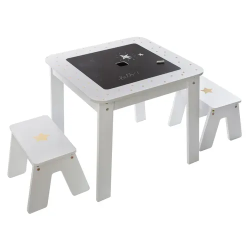 Table Bureau Avec Tabourets Enfant Douceur - L. 57 X H. 51 Cm - Blanc