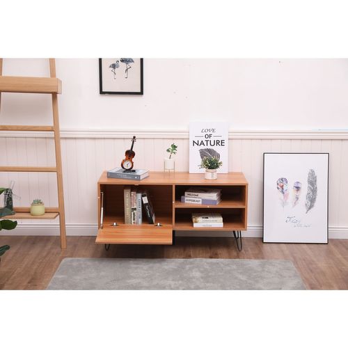Table Basse Design Bois Et Métal Oleana - L. 110 X H. 53 Cm - Marron Et Bois