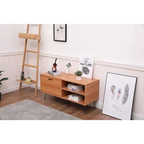 Table Basse Design Bois Et Métal Oleana - L. 110 X H. 53 Cm - Marron Et Bois