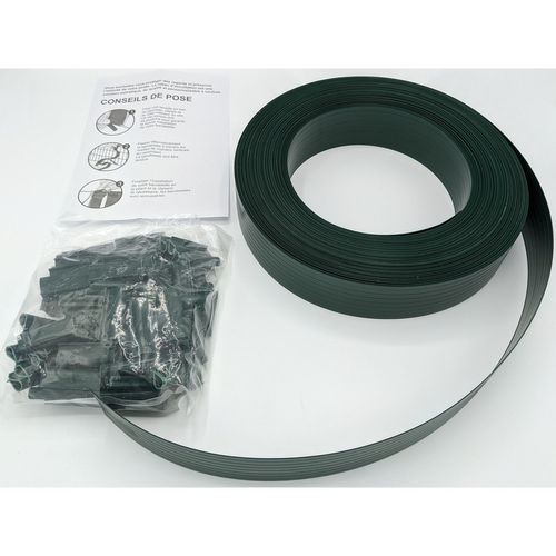Kit De Lamelle Occultante Pvc Avec Clip De Fixation De 50 M Pour Grillage Rigides - Vert