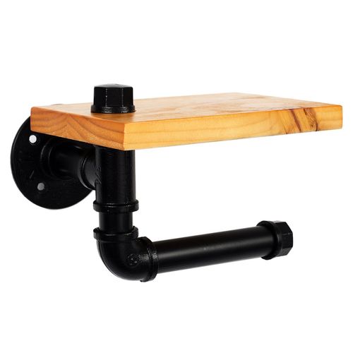 Dérouleur Papier Wc En Bois De Pin Et Métal - Marron Et Noir