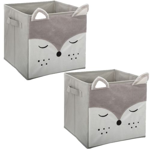Lot De 2 Boîtes De Rangement Enfant Design Velours Douceur - L. 29 X L. 29 Cm - Gris