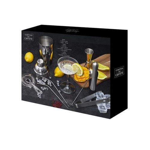 Set à Cocktail Avec 15 Accessoires En Acier Inoxydable Et Un Support En Bois De Pin